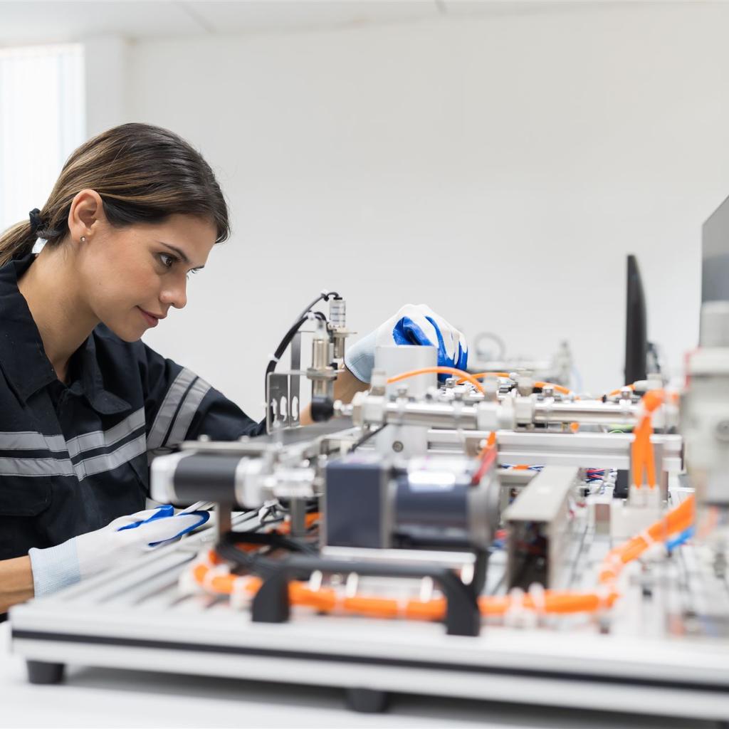 Eine technische Produktdesignerin arbeitet an einem neuen Entwurf